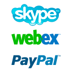 logotipos de skype, paypal y webex